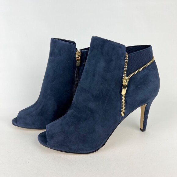 Marc Fisher Womens Serenity Peep Toe Booties Blue Suede Zip Detail size 10W Wide - Picture 3 of 16
